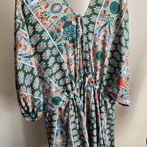 Blue and Orange Ruched Maxi Skirt for Resort Wear